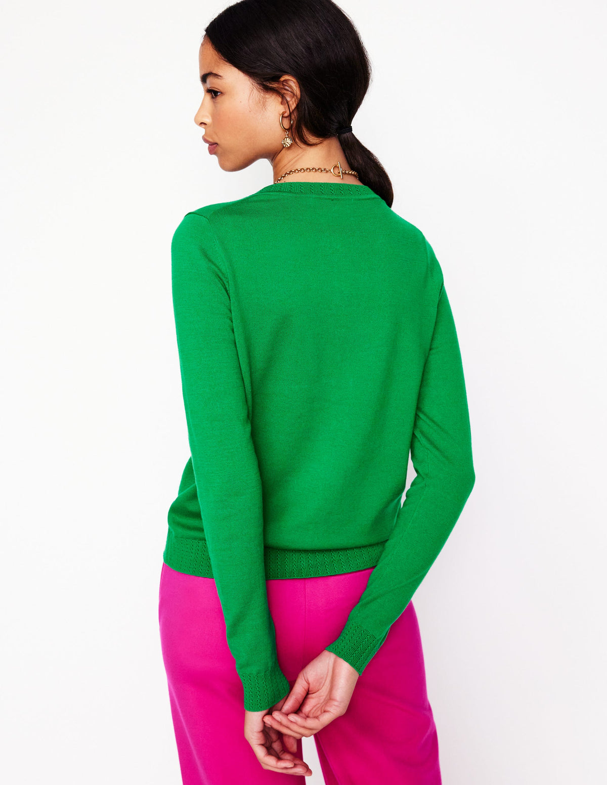 Emilia Cotton Crew Cardigan-Rich Emerald - Image 3