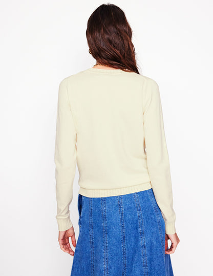 Emilia Cotton Crew Cardigan-Warm Ivory