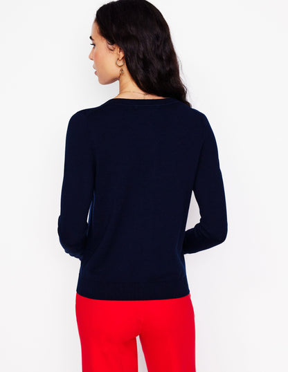 Emilia Cotton Crew Cardigan-Navy