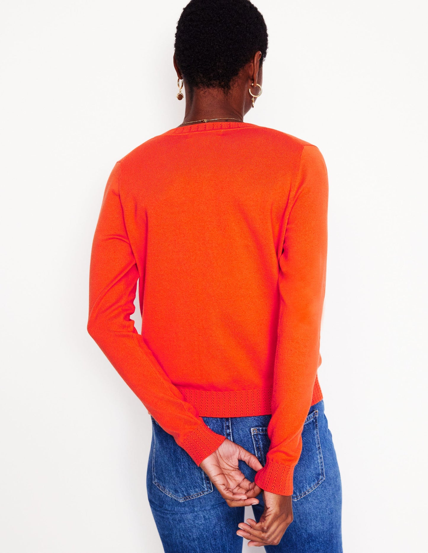 Emilia Cotton Crew Cardigan-Mandarin Orange