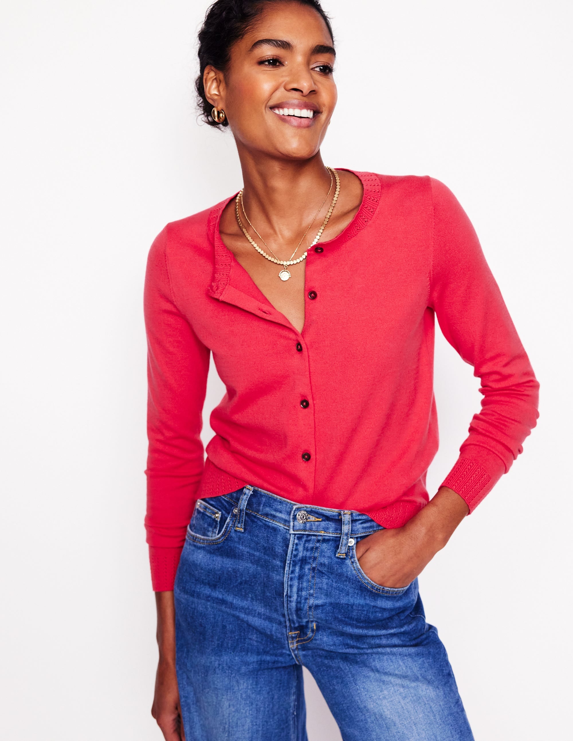 Emilia Cotton Crew Cardigan-Camelia Pink - Image 1