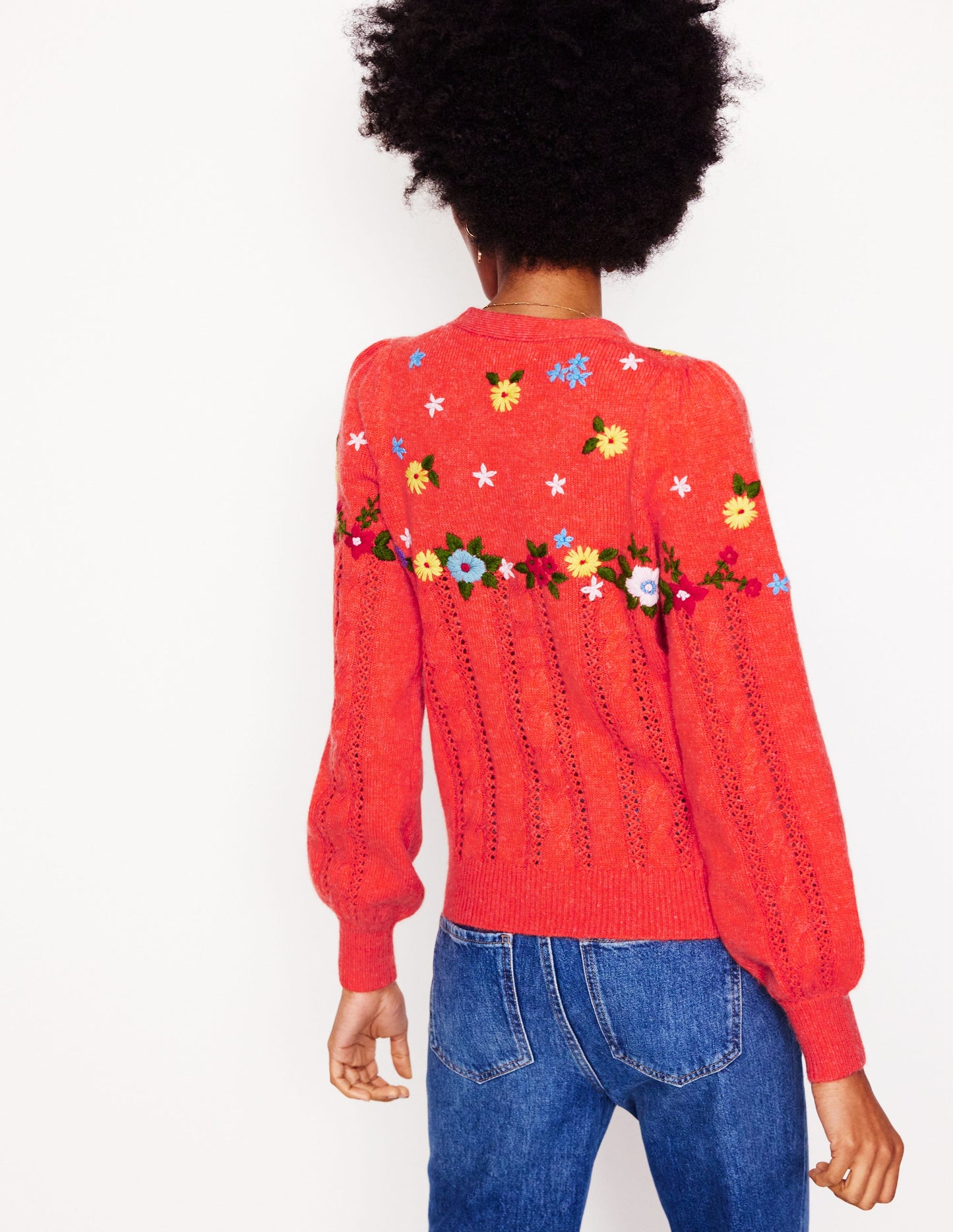 Fluffy Embroidered Cardigan-Firecracker Red