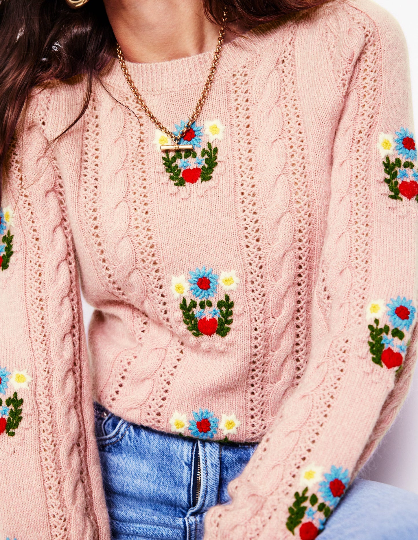 Fluffy Embroidered Jumper-Soft Lavender Pink