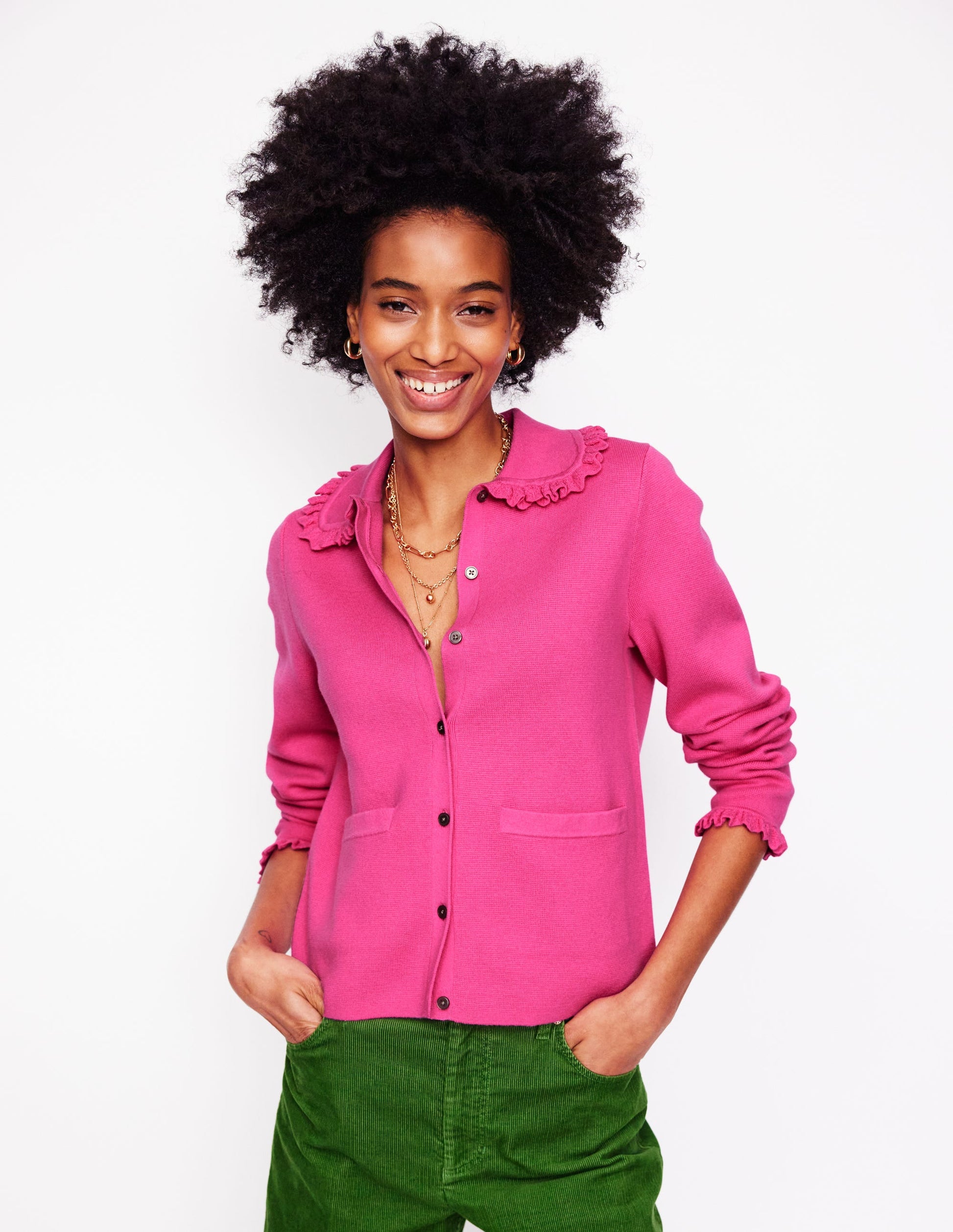Jessie Frill Collared Cardigan-Sorbet Pink-1