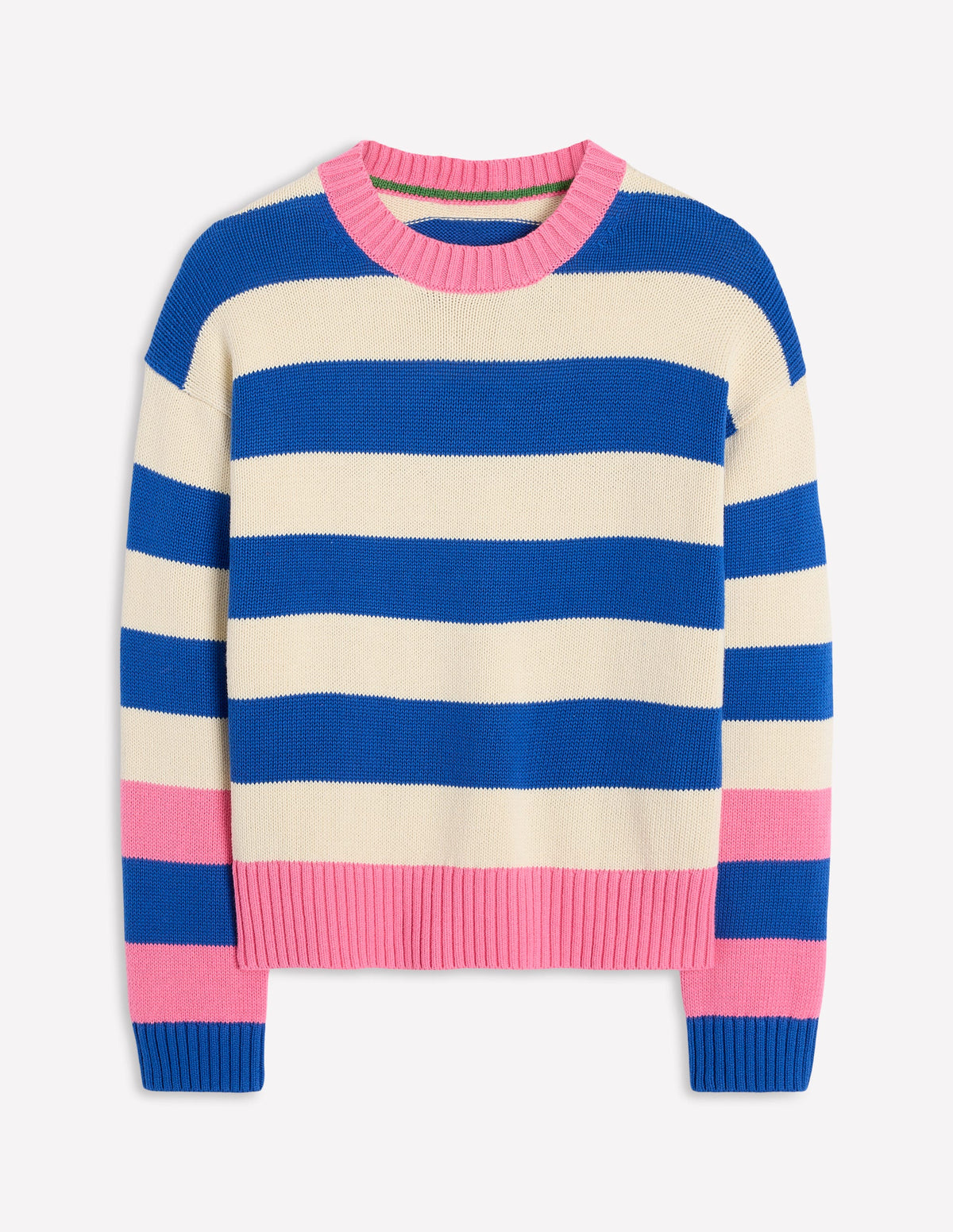 Lucinda Cotton Striped Jumper-Bright Blue, Pink Rose Cuff - Image 6