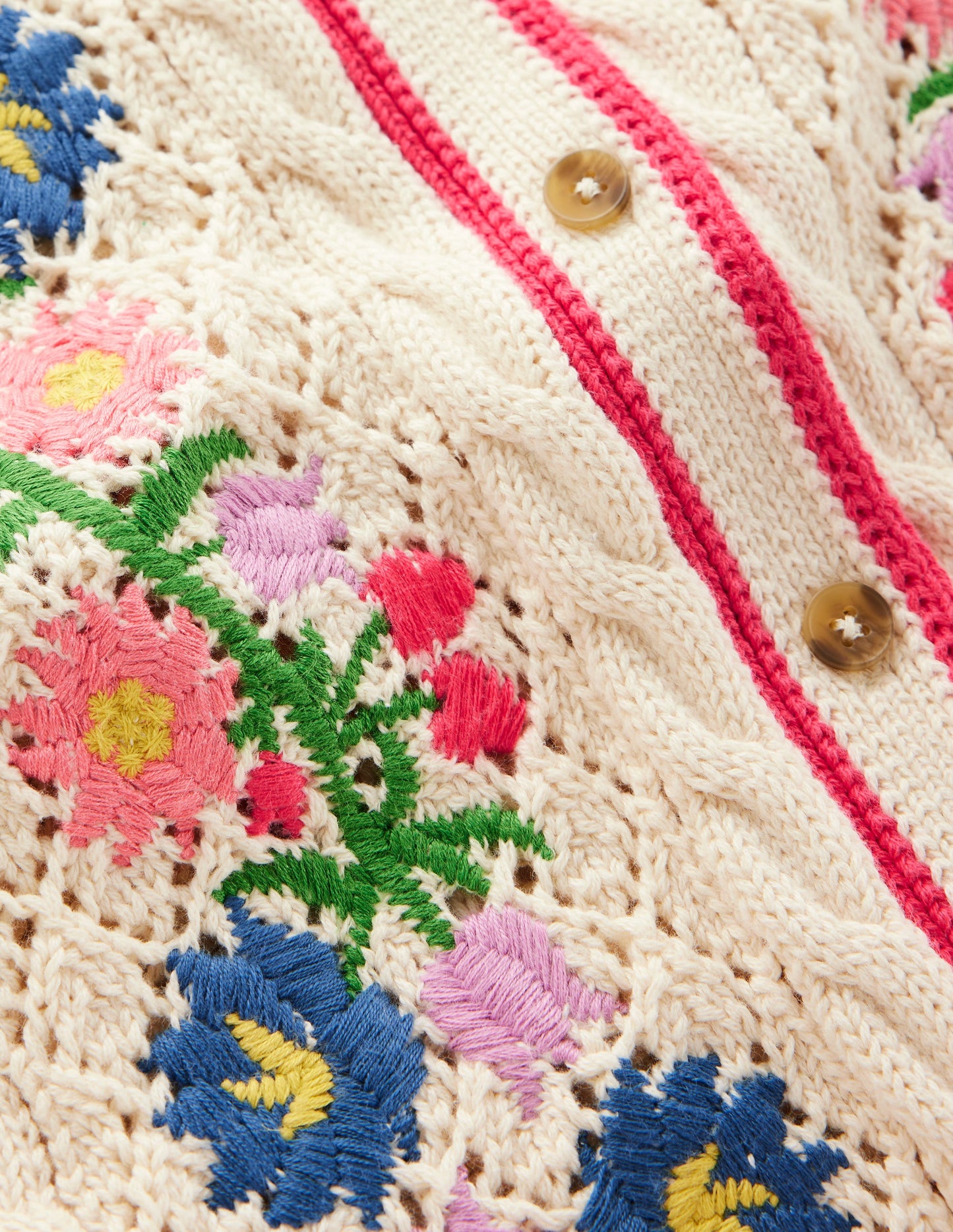 Embroidered Cotton Cardigan-Warm Ivory