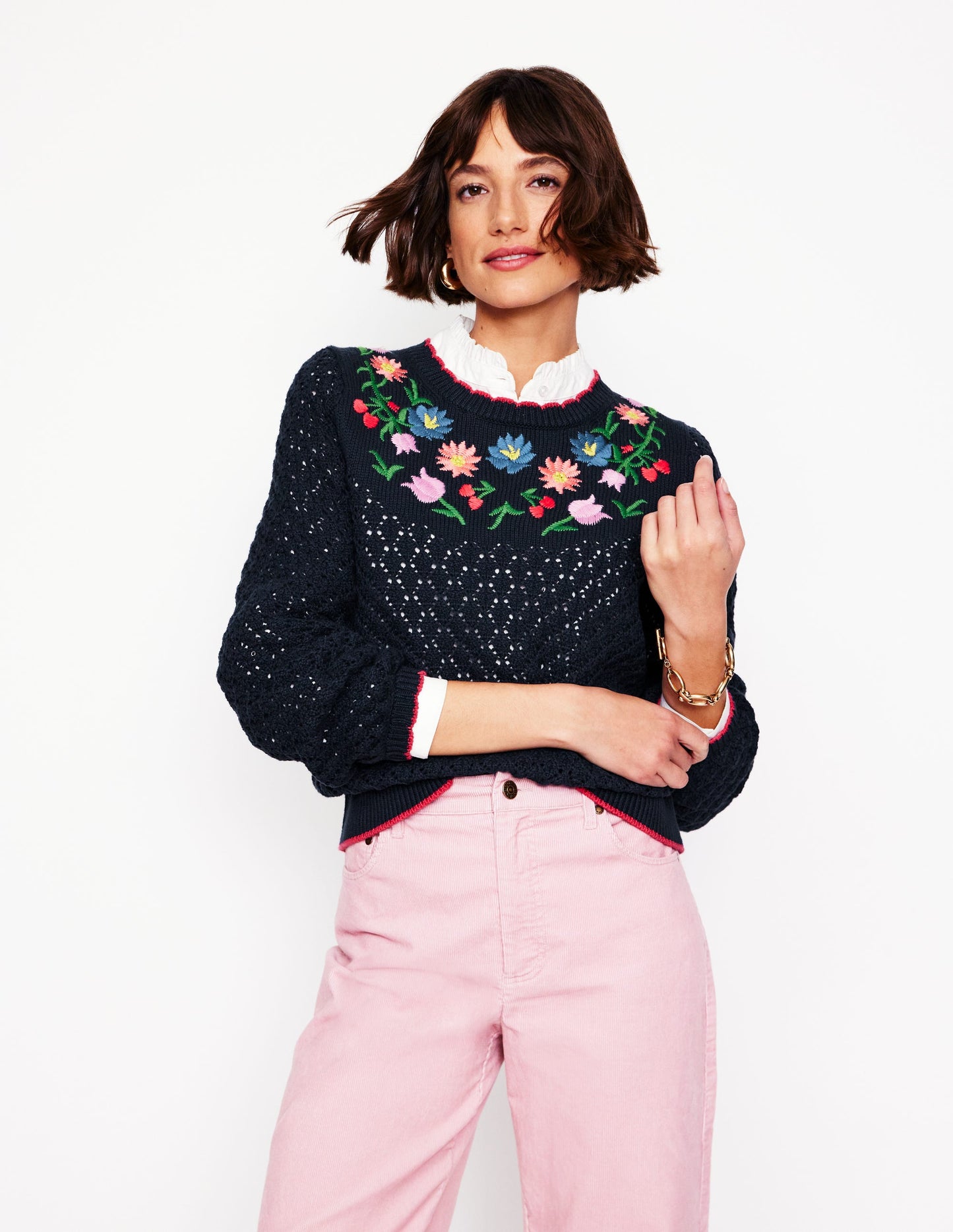 Embroidered Cotton Jumper-Navy