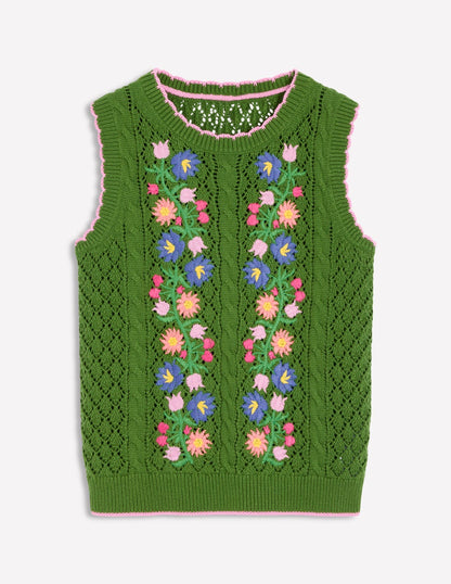 Embroidered Cotton Tank-Paradise Green