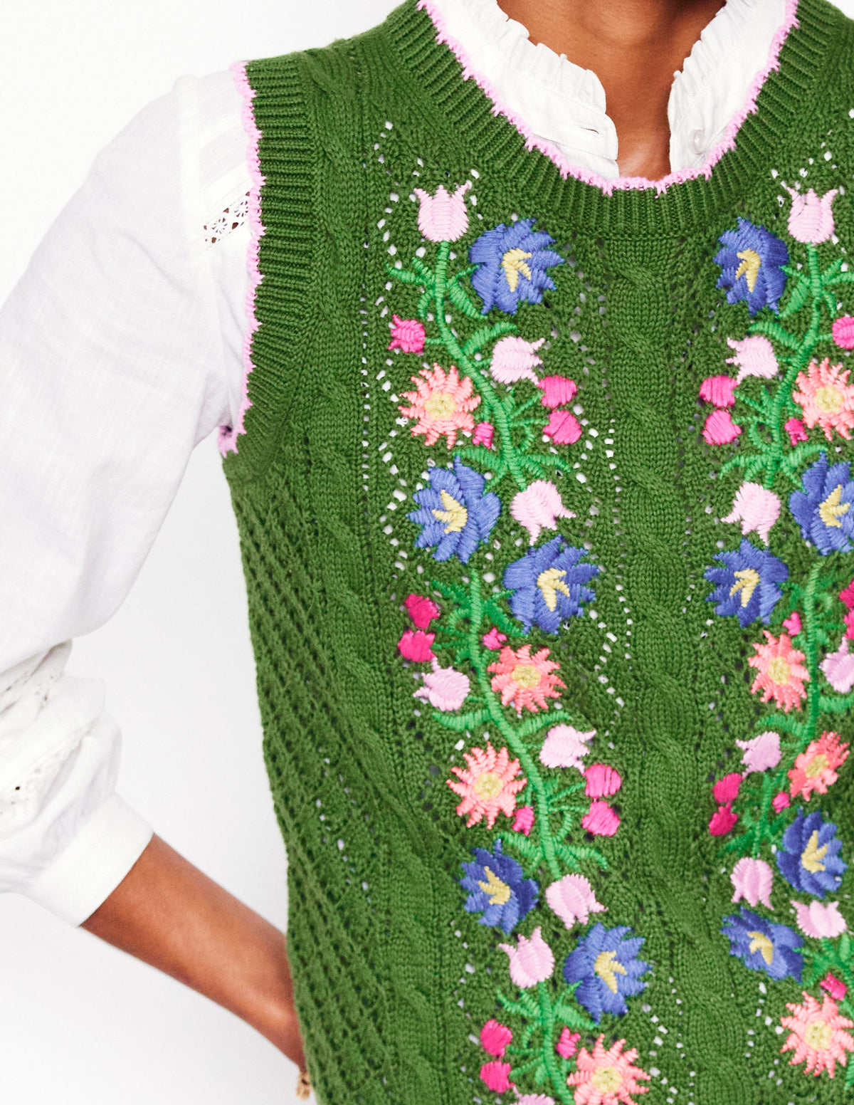 Embroidered Cotton Tank-Paradise Green - Image 3