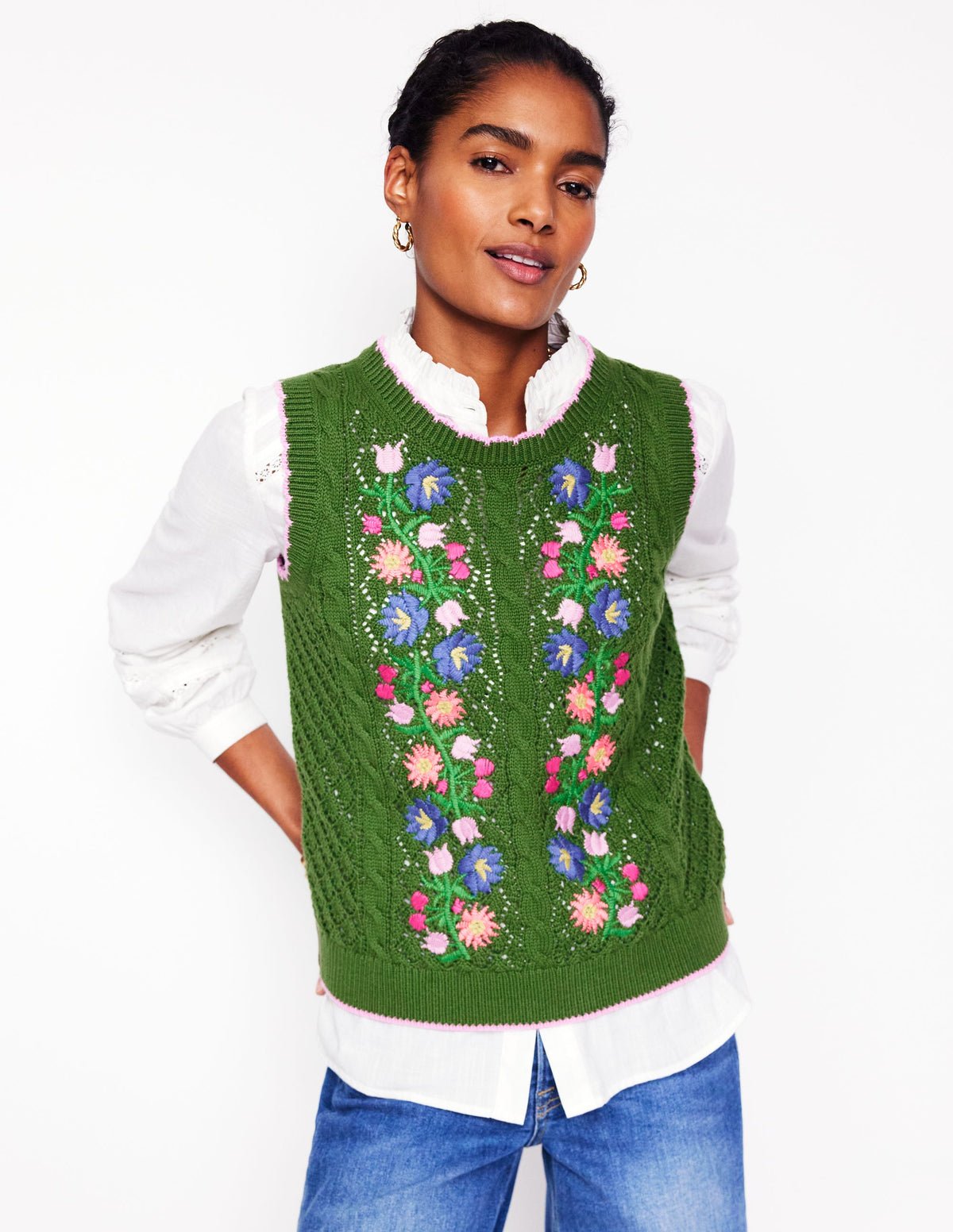 Embroidered Cotton Tank-Paradise Green - Image 5