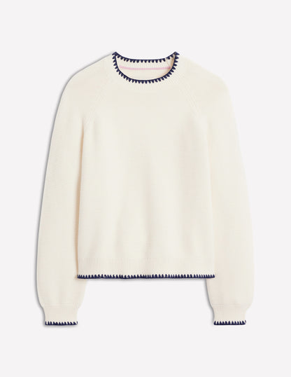 Lena Stitch Detail Jumper-Warm Ivory