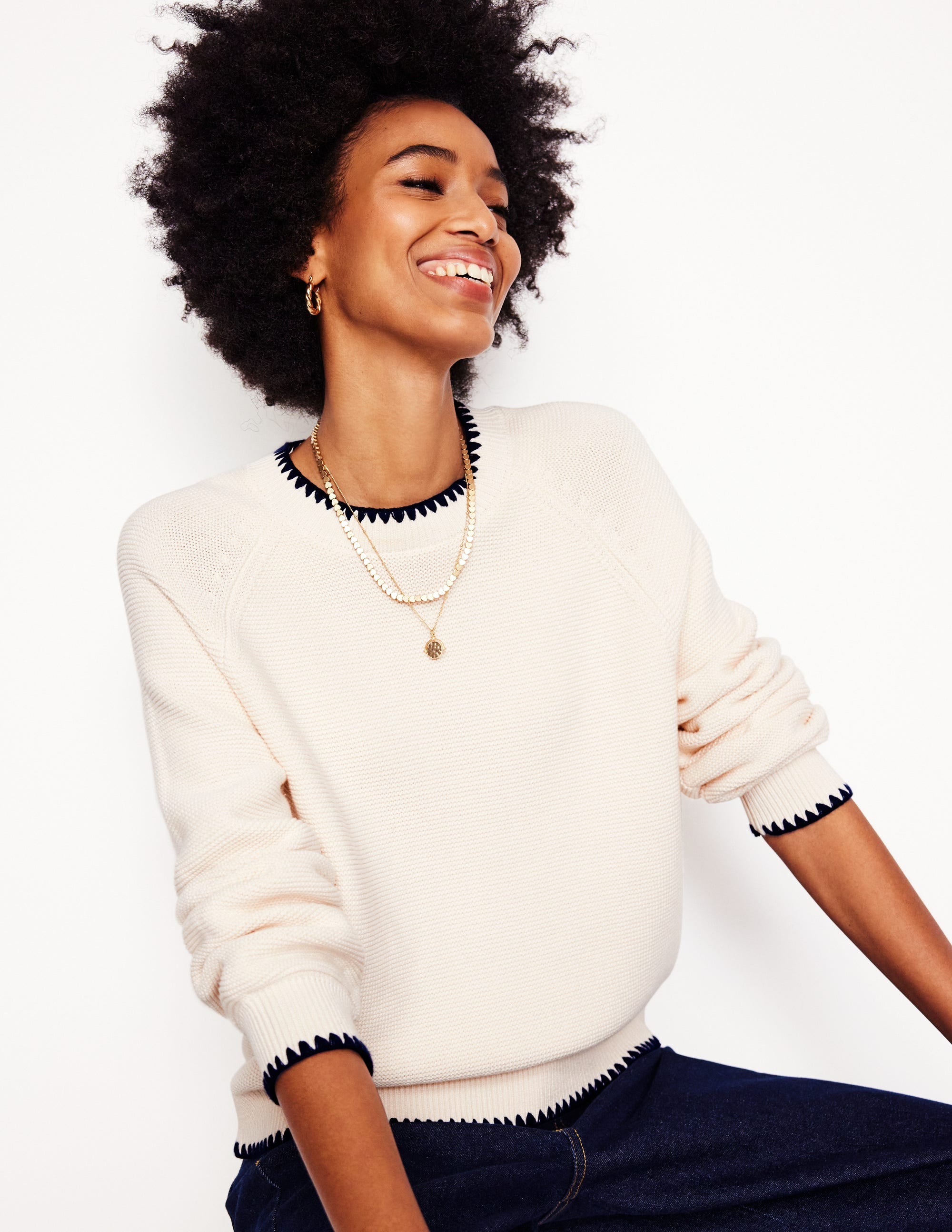 Lena Stitch Detail Jumper-Warm Ivory - Image 1