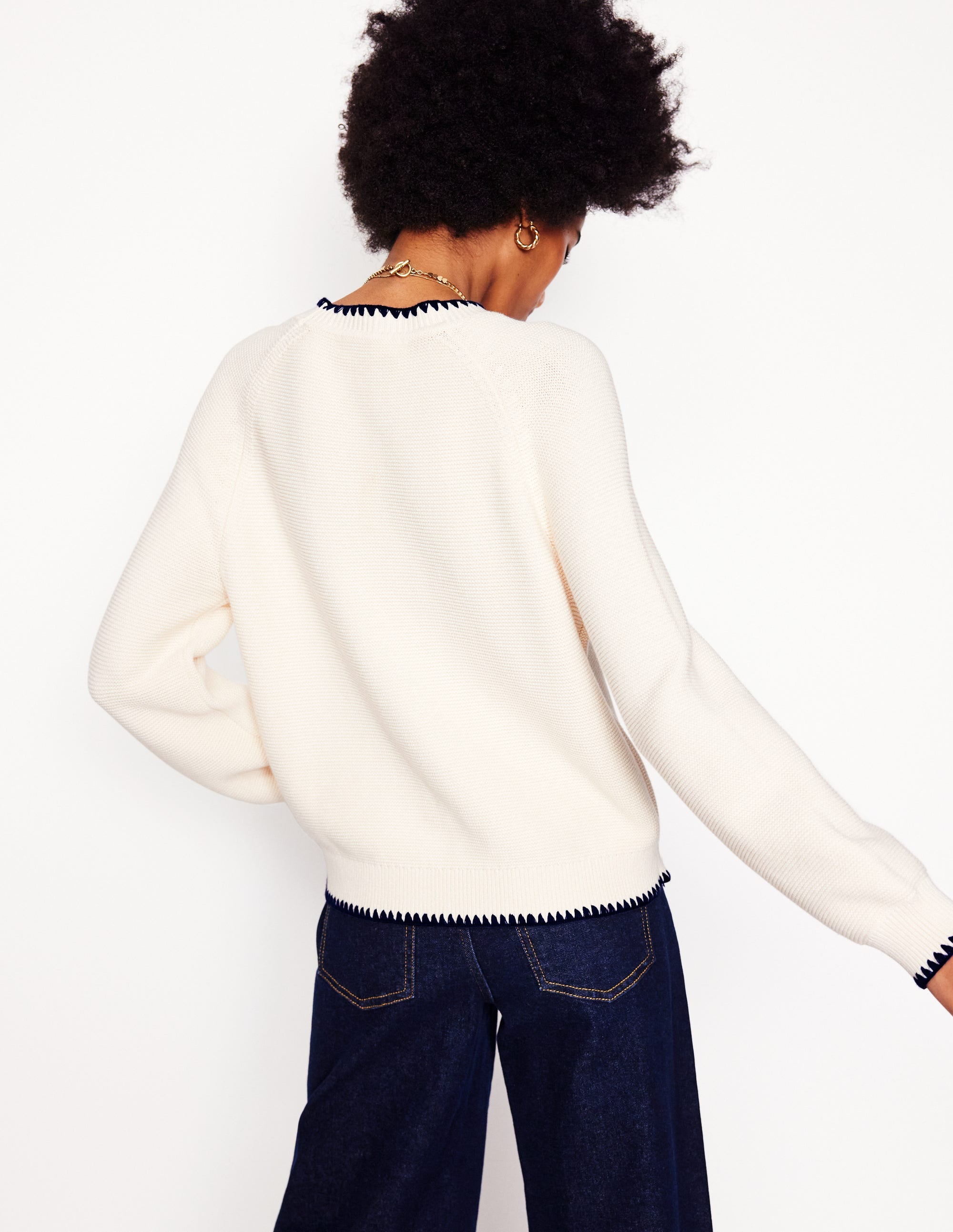 Lena Stitch Detail Jumper-Warm Ivory - Image 2