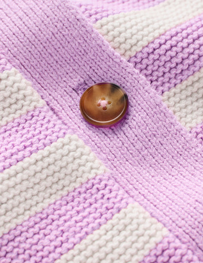 Lena Stitch Detail Cardigan-Soft Lavender and Ivory Stripe