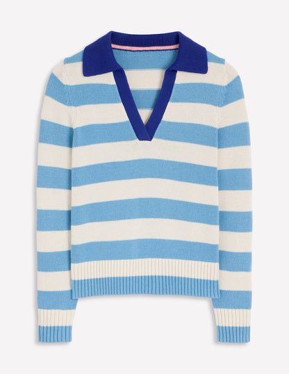 Sasha Cotton Striped Henley-Duck Egg and Ivory Stripe