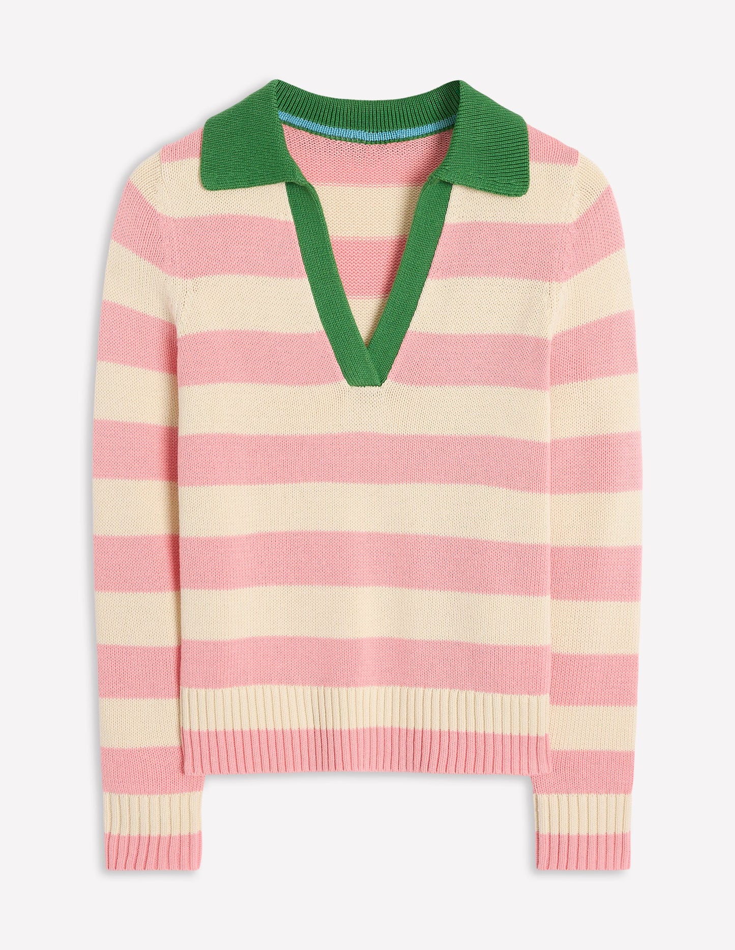 Sasha Cotton Striped Henley-Quartz Pink and Ivory Stripe