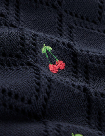 Enid Embroidered Jumper-Navy, Cherries