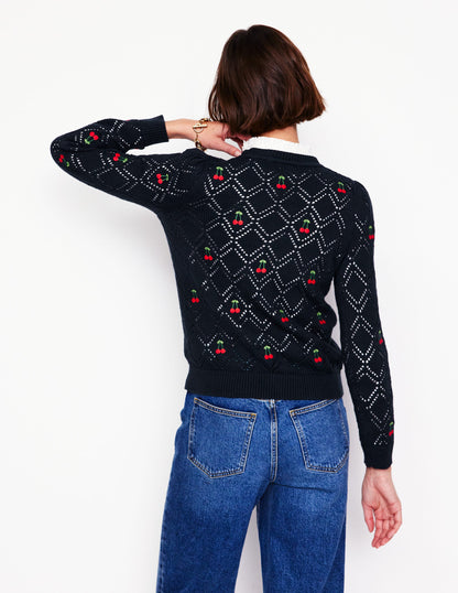 Enid Embroidered Jumper-Navy, Cherries