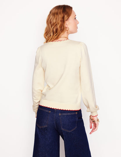 Pru Scallop Trim Jumper-Warm Ivory