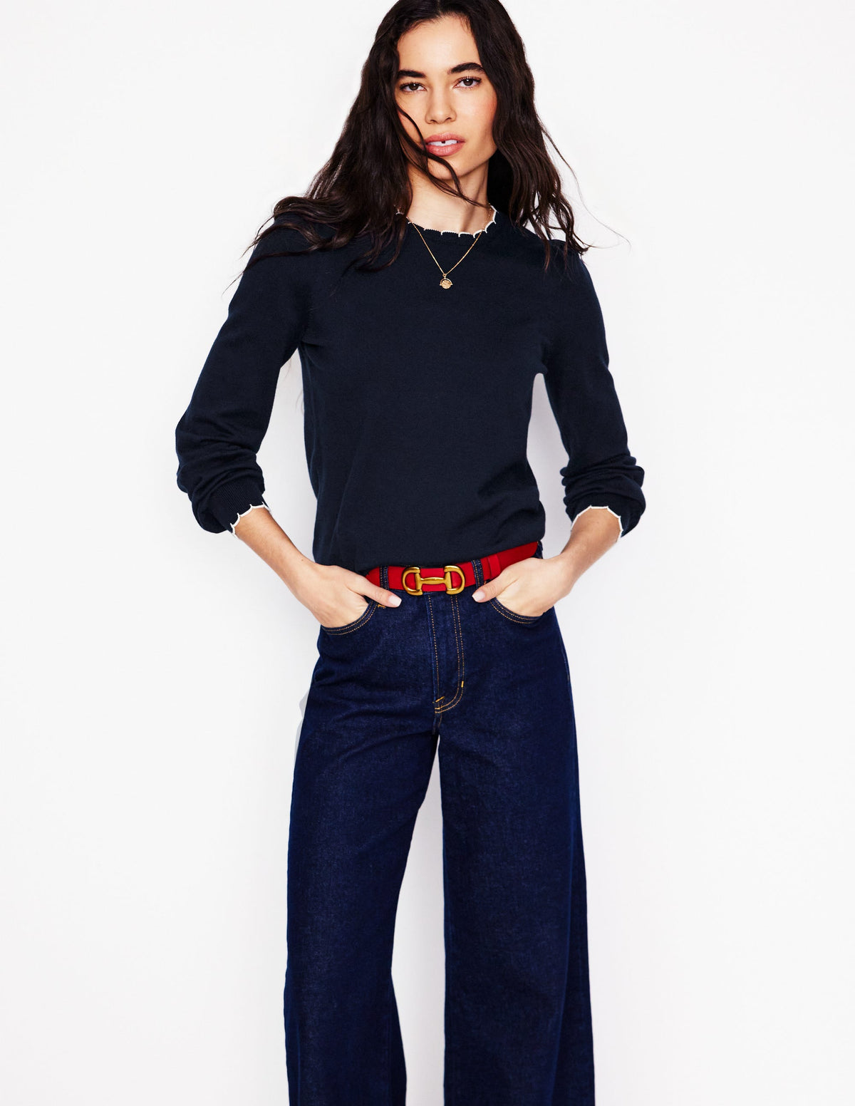 Pru Scallop Trim Jumper-Navy - Image 1