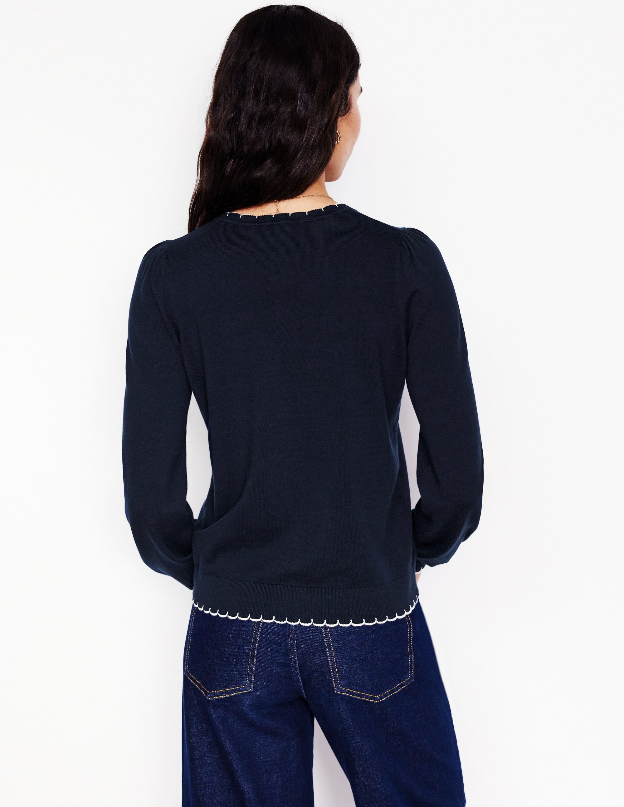 Pru Scallop Trim Jumper-Navy - Image 3
