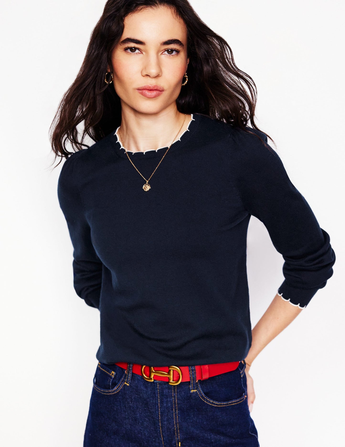 Pru Scallop Trim Jumper-Navy