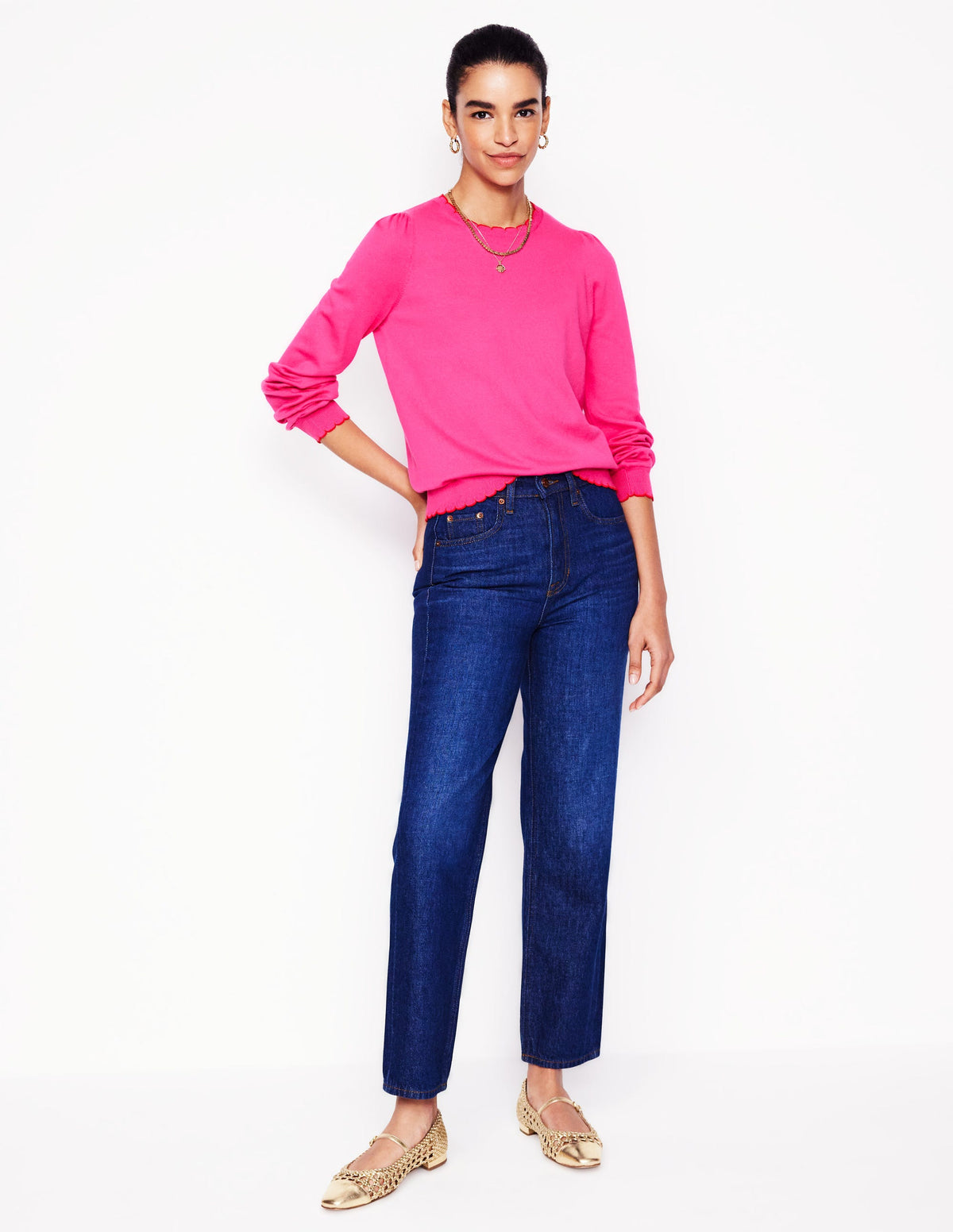 Pru Scallop Trim Jumper-Pink Peony - Image 4