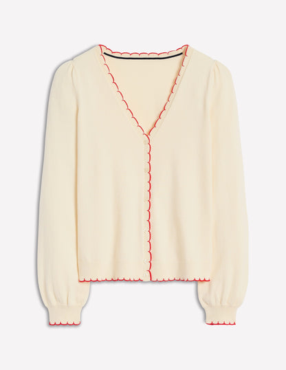 Pru Scallop Trim Cardigan-Warm Ivory