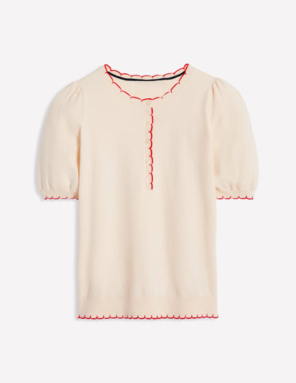 Pru Scallop Trim T-shirt-Warm Ivory