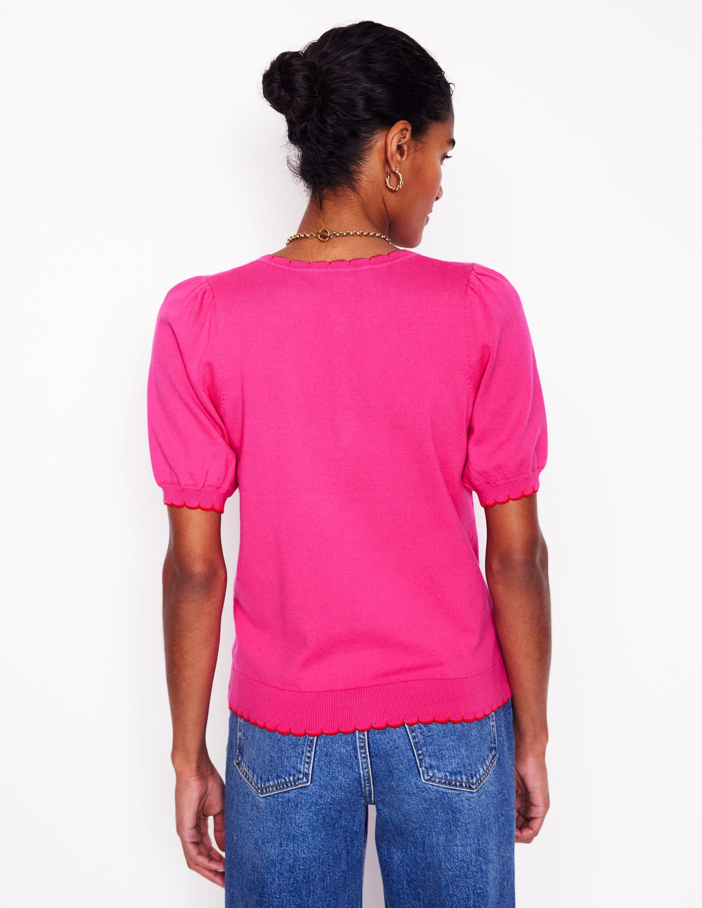 Pru Scallop Trim T-shirt-Pink Peony