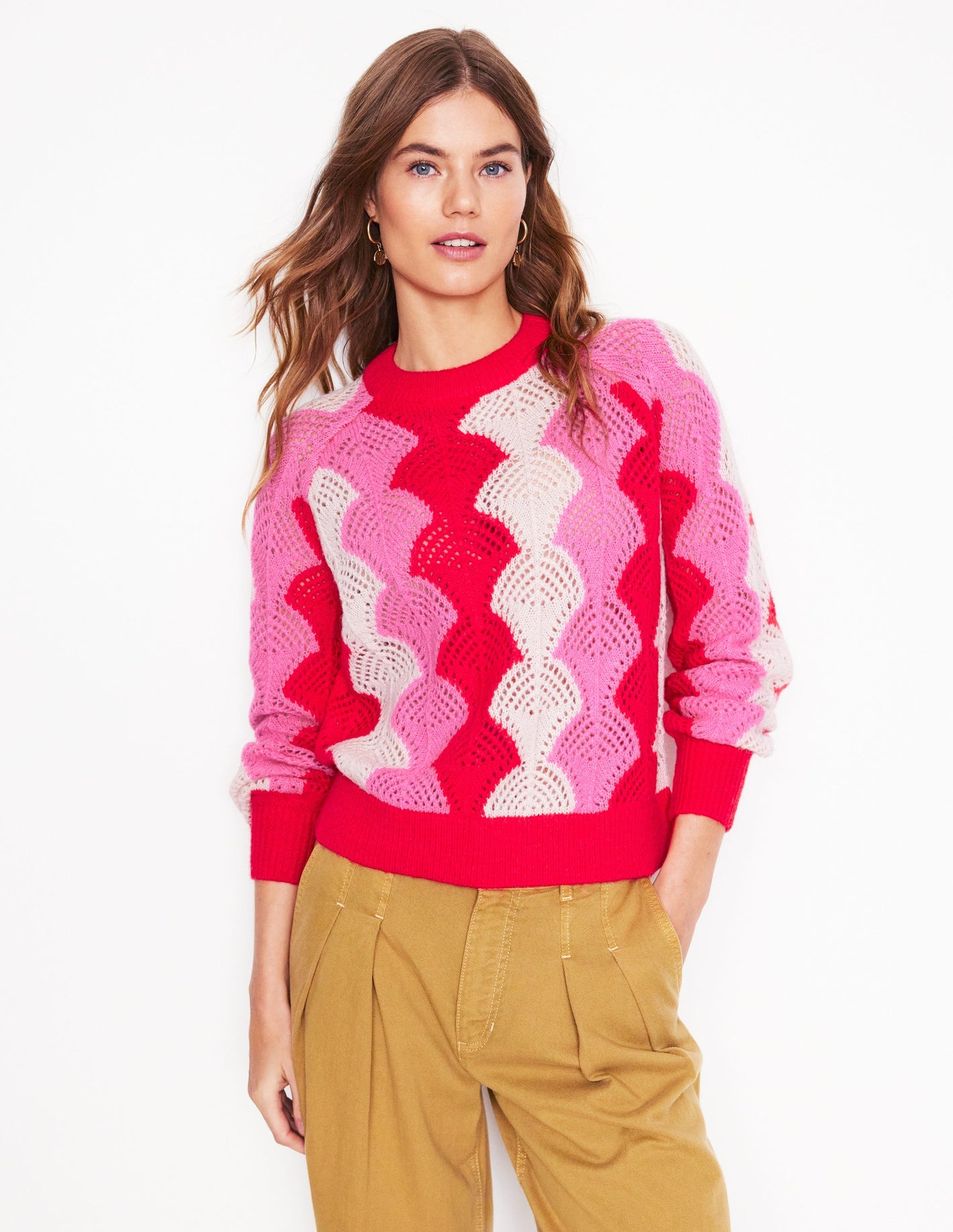 Alice Fluffy Raglan Jumper-Poppy Red/ Chalk/ Tickled Pink