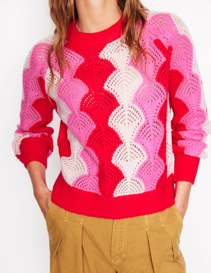 Alice Fluffy Raglan Jumper-Poppy Red/ Chalk/ Tickled Pink