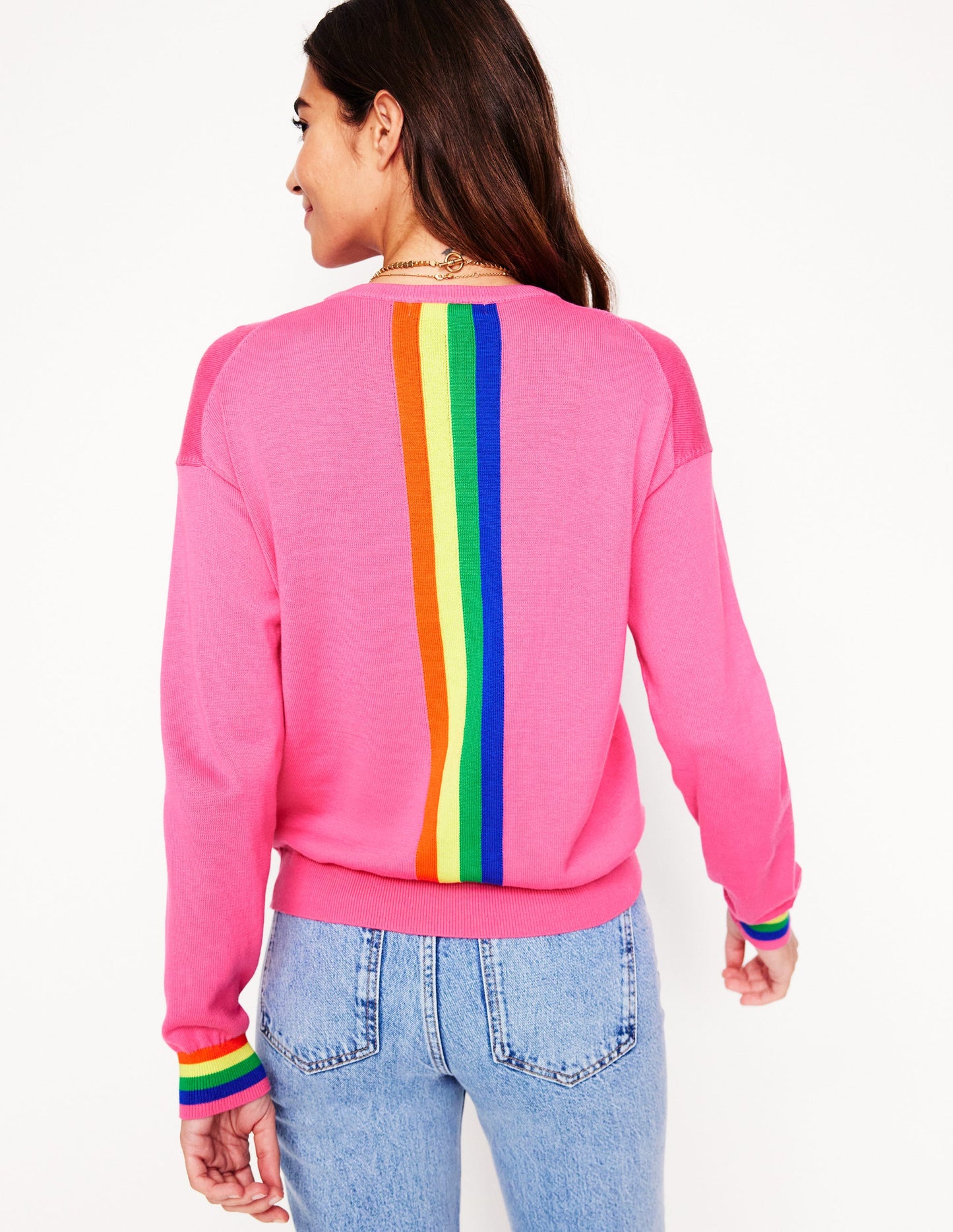 Lara Relaxed Cotton Jumper-Sorbet Pink, Rainbow