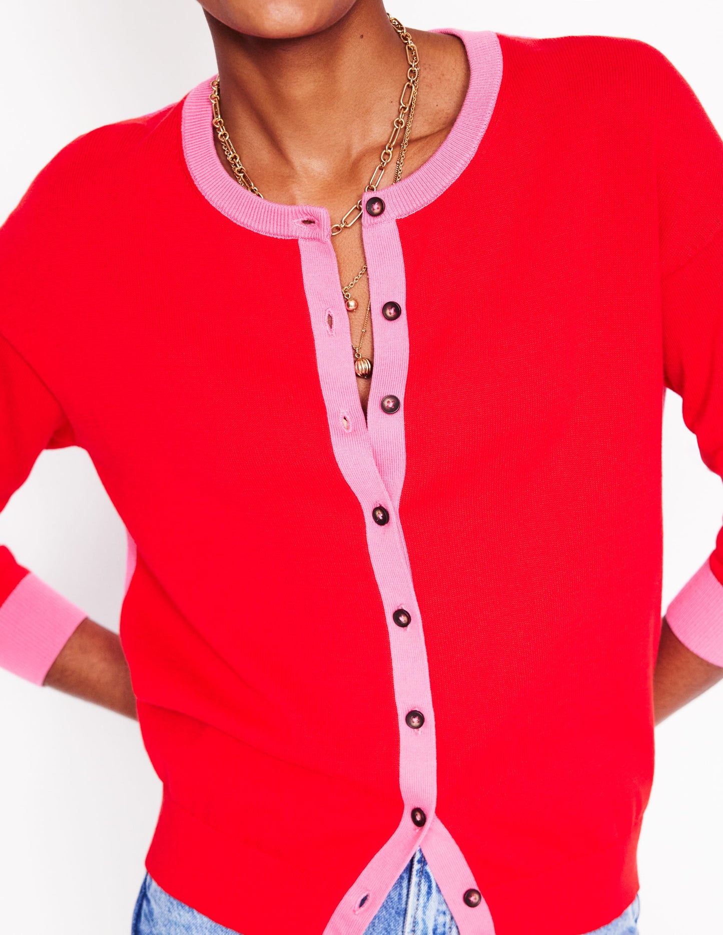 Lara Relaxed Cotton Cardigan -High Risk Red, Carmine Rose