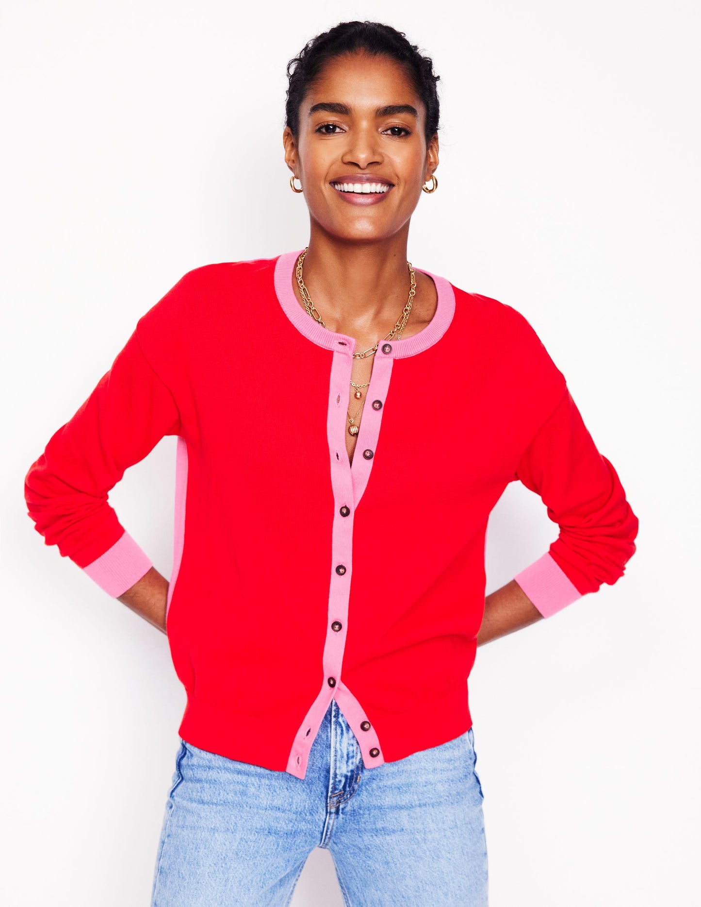 Lara Relaxed Cotton Cardigan -High Risk Red, Carmine Rose