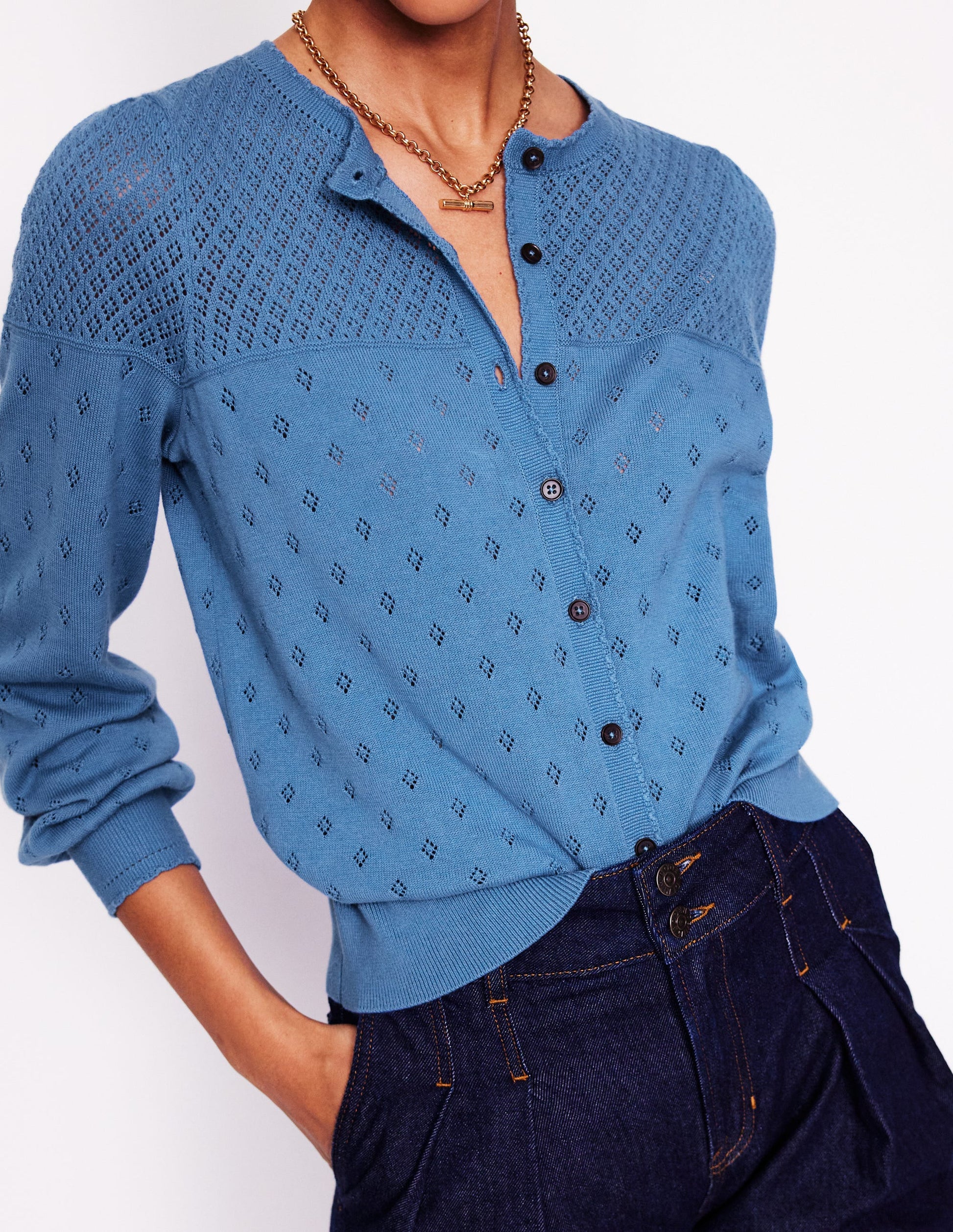 Rosalie Pointelle Cardigan-Blue River Blue-2