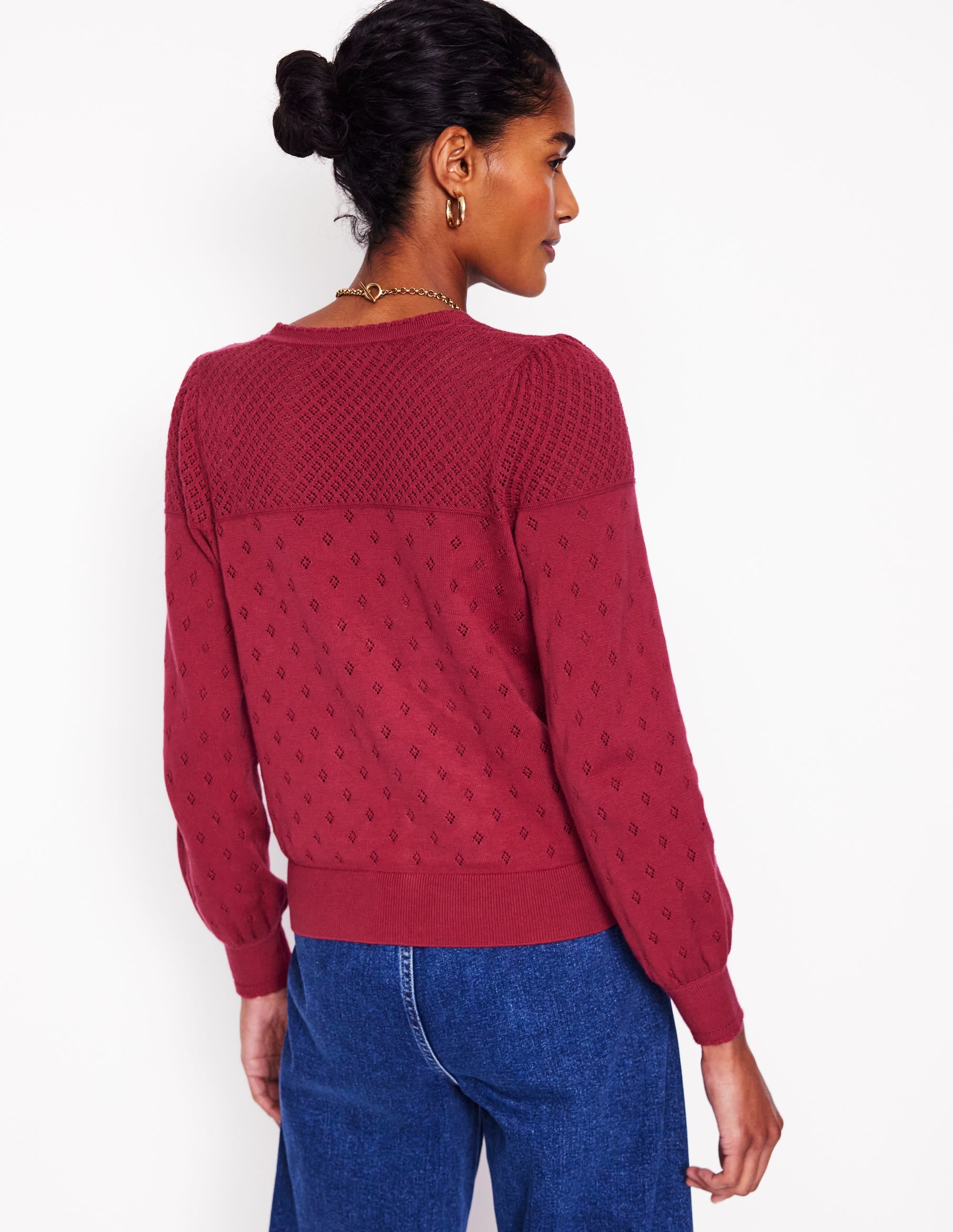 Rosalie Pointelle Cardigan-Terracotta Red - Image 3