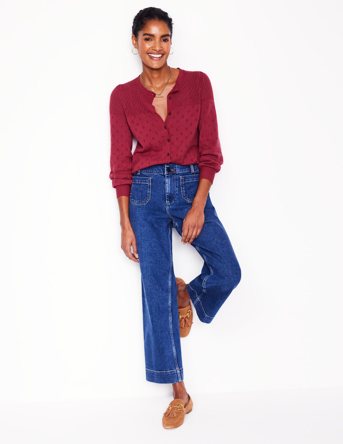Rosalie Pointelle Cardigan-Terracotta Red - Image 4