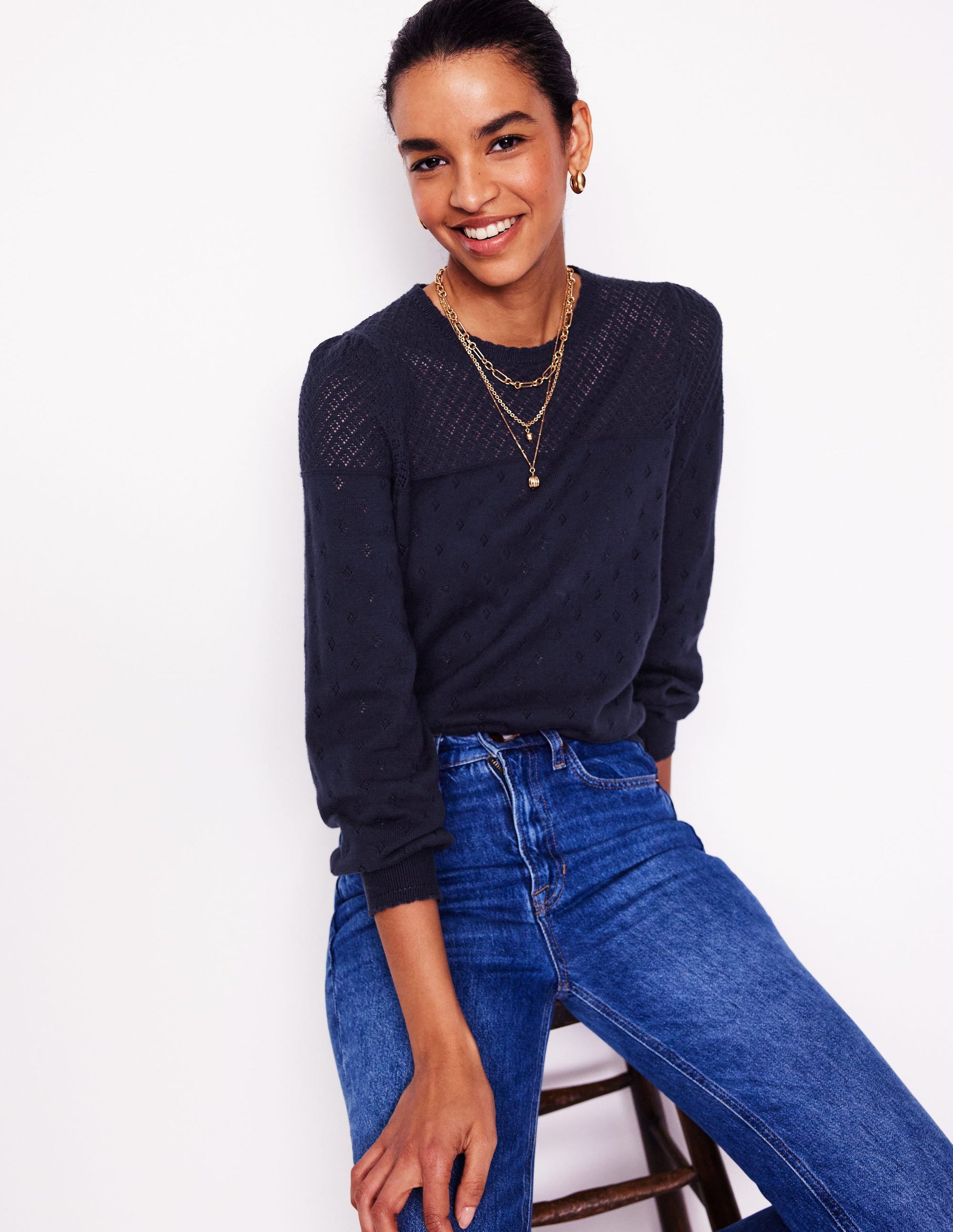 Rosalie Pointelle Jumper-Navy-1