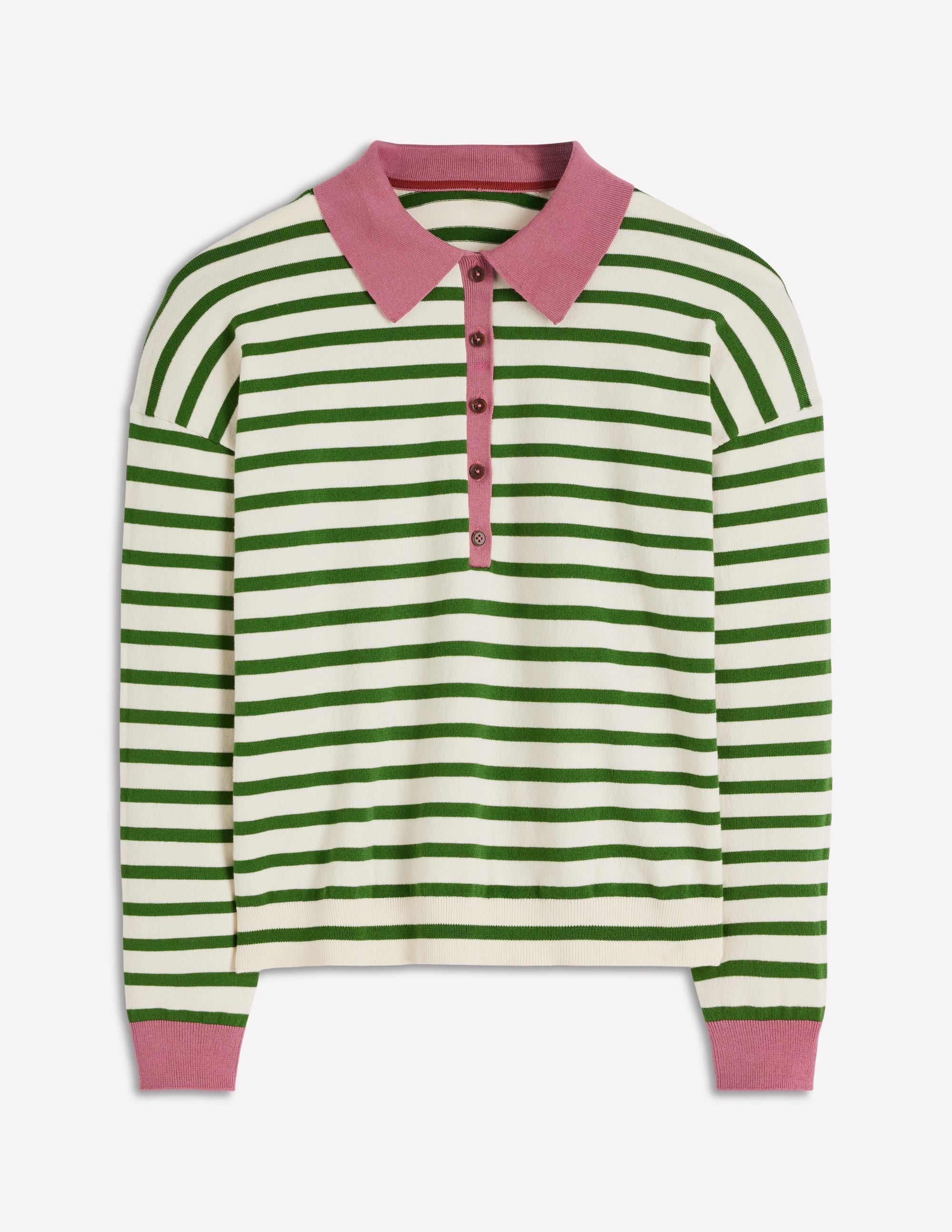 Lara Cotton Henley Jumper-Warm Ivory, Courtyard Stripe - Image 5