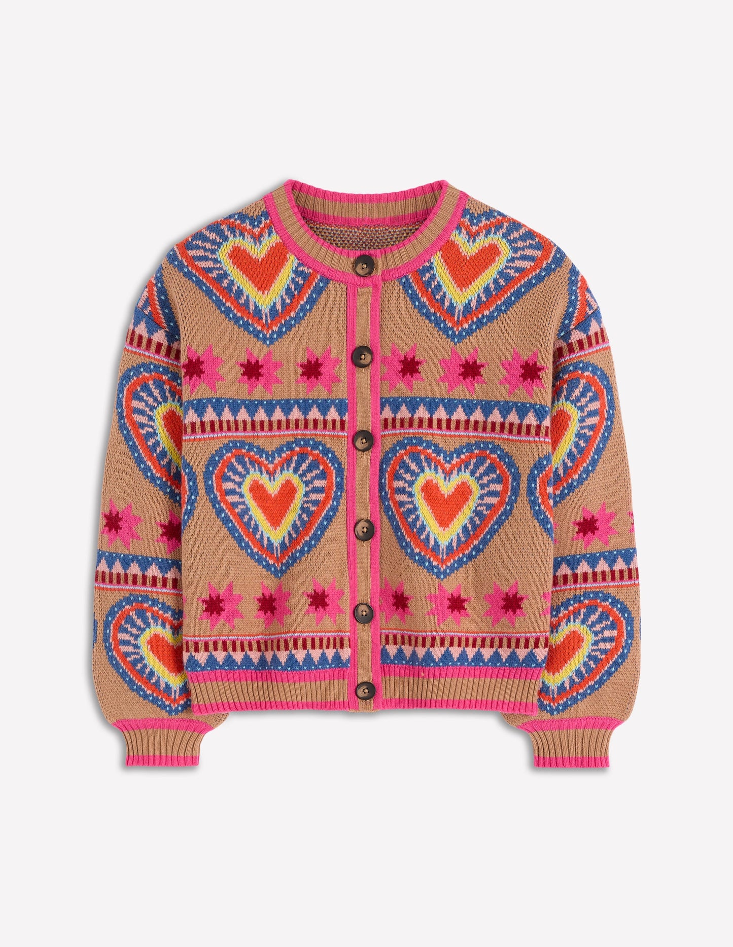 Abi Jacquard Cardigan-Camel Melange, Hearts
