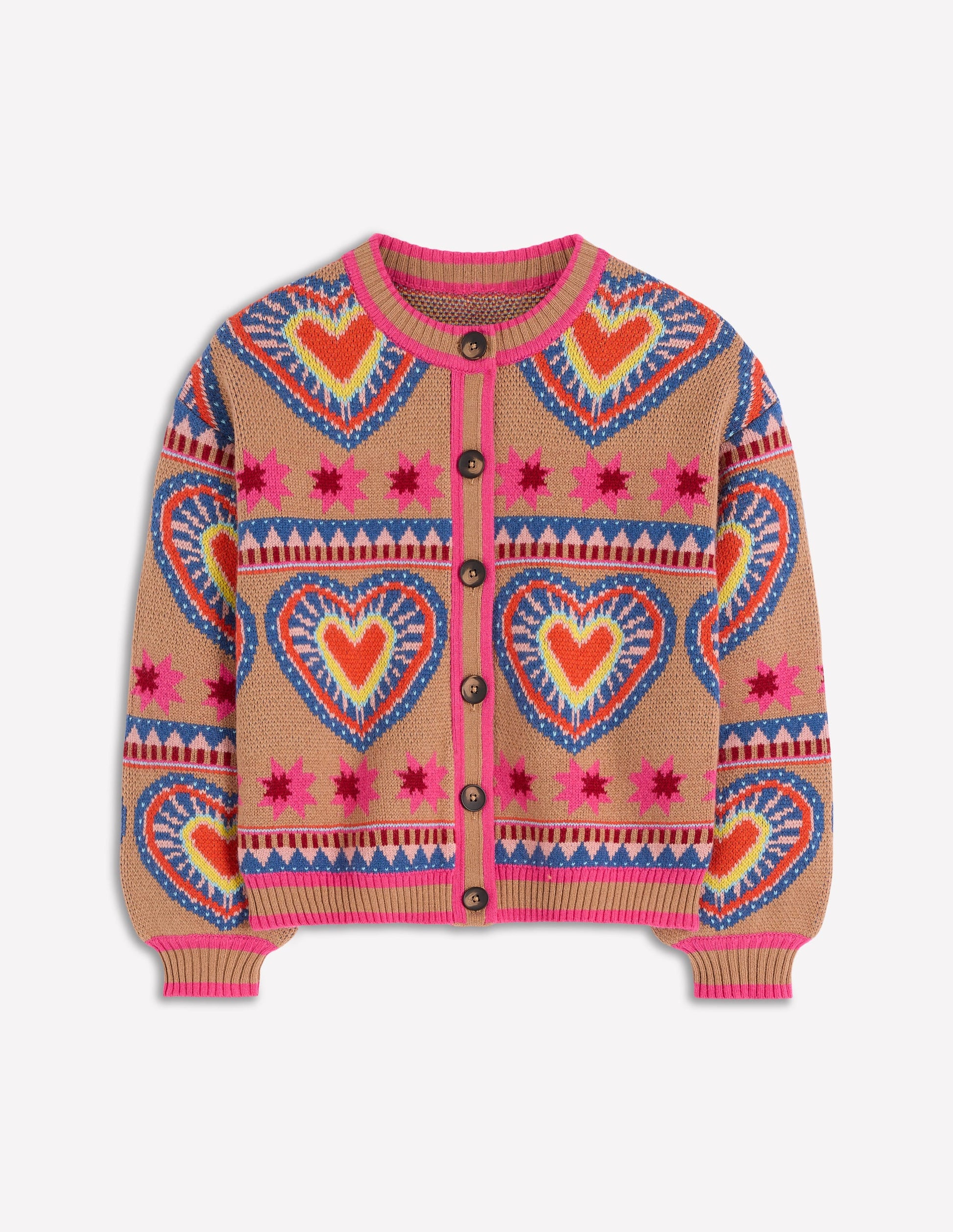 Abi Jacquard Cardigan-Camel Melange, Hearts-5