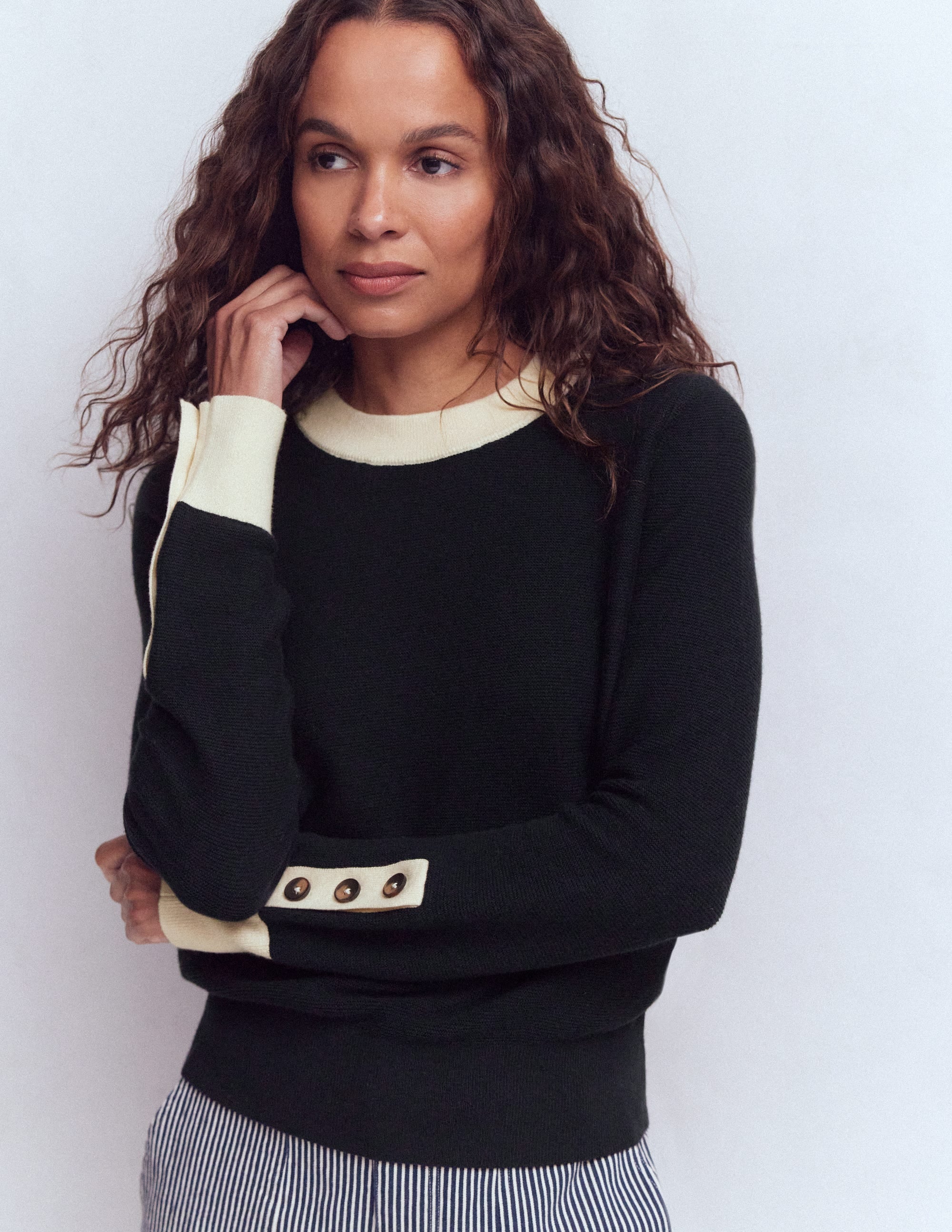 Grace Colour Block Jumper-Navy - Image 2