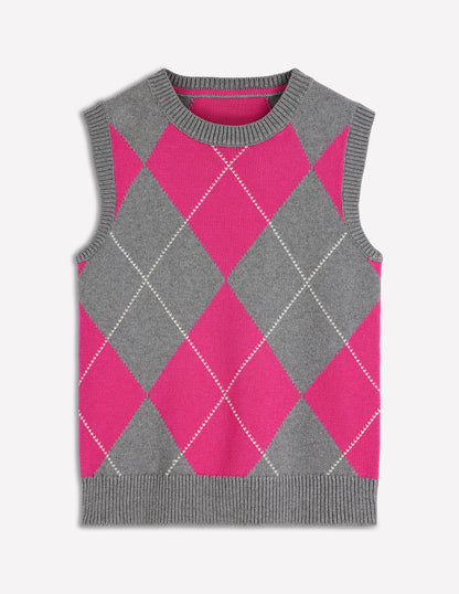Lucy Cotton Tank-Pink/Grey Argyle-5