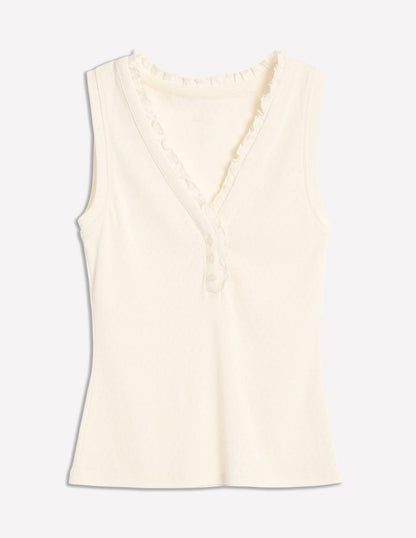 Jersey Henley Pyjama Vest-Ivory