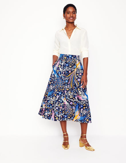 Isabella Cotton Sateen Skirt-French Navy,Enchanting Peacock