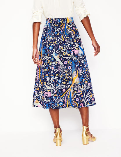 Isabella Cotton Sateen Skirt-French Navy,Enchanting Peacock