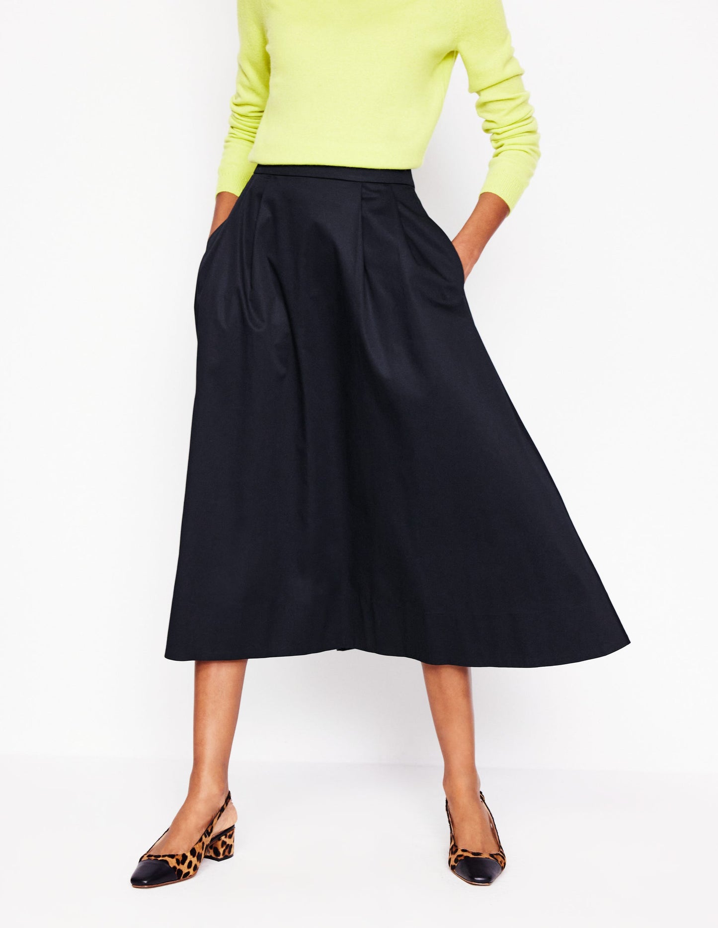 Isabella Cotton Sateen Skirt-Black