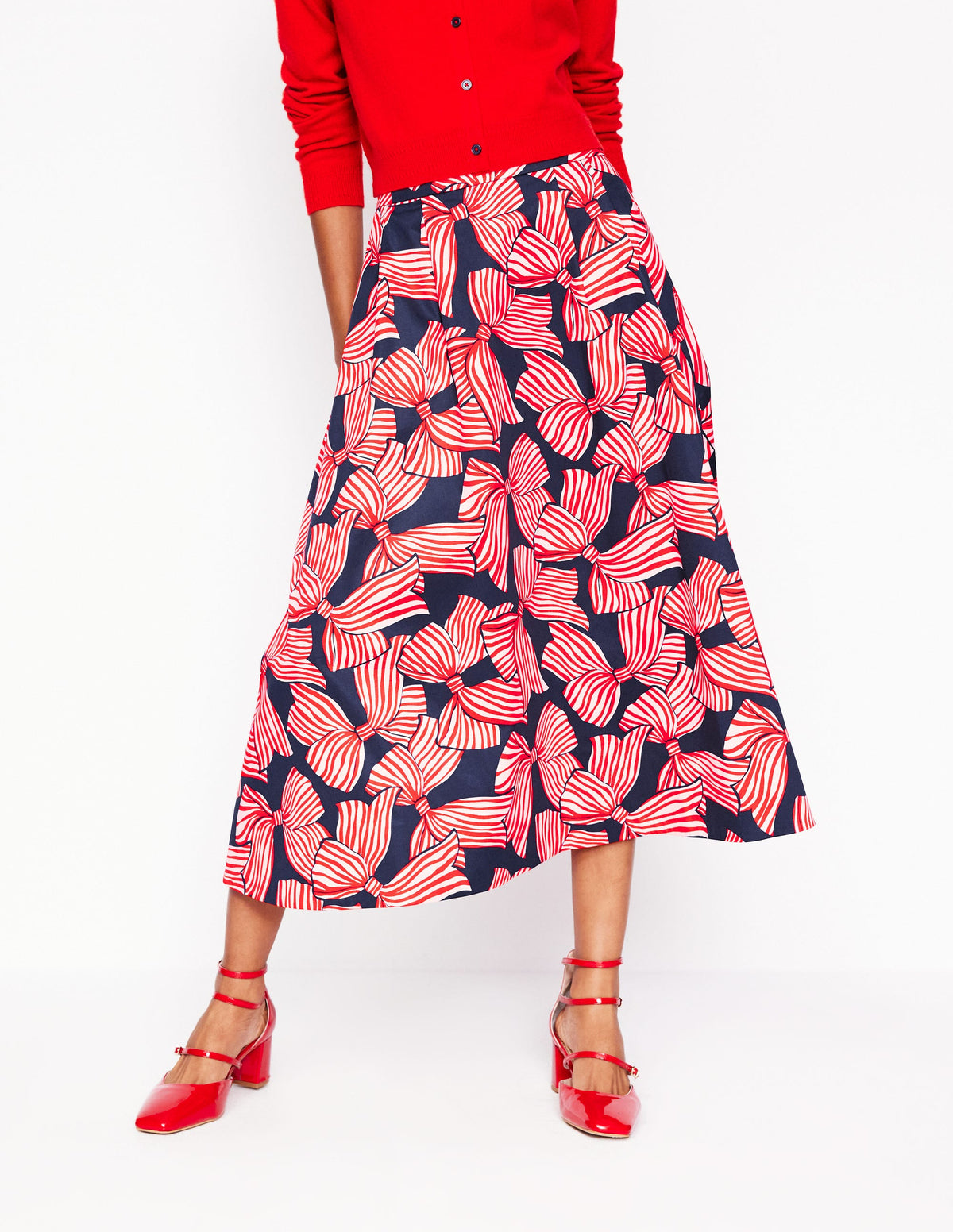 Isabella Cotton Sateen Skirt-French Navy, Bow Scatter - Image 3