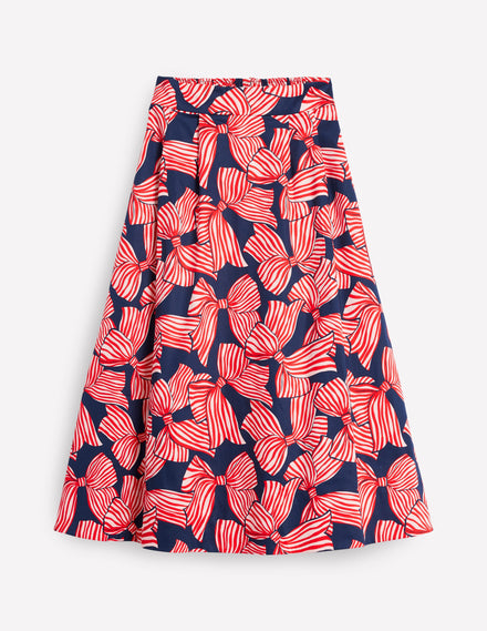 Isabella Cotton Sateen Skirt-French Navy, Bow Scatter